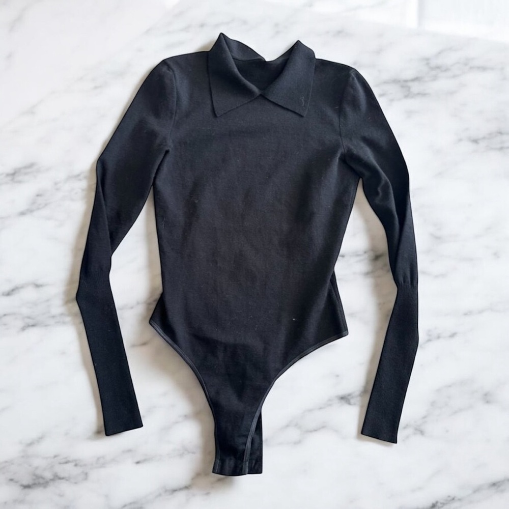 ALAIA Collared Black Long Sleeve Bodysuit Size X Small